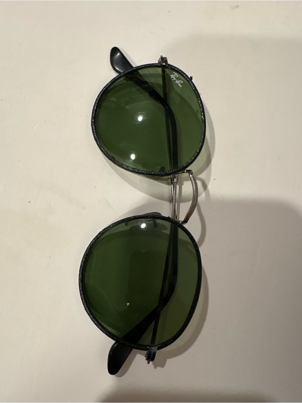 Ray-Ban Round Green Lens Sunglasses with Black Frame